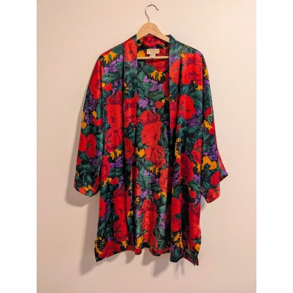 Vintage Victoria's Secret Floral Short Robe Size L Gold Label